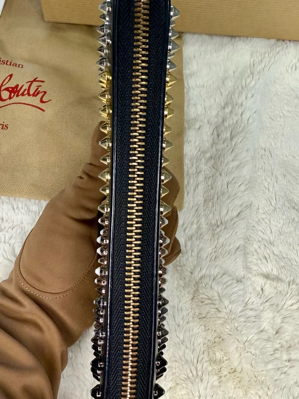 Christian Louboutin Panettone Spikes Zip Around Wallet Black Multi Metal